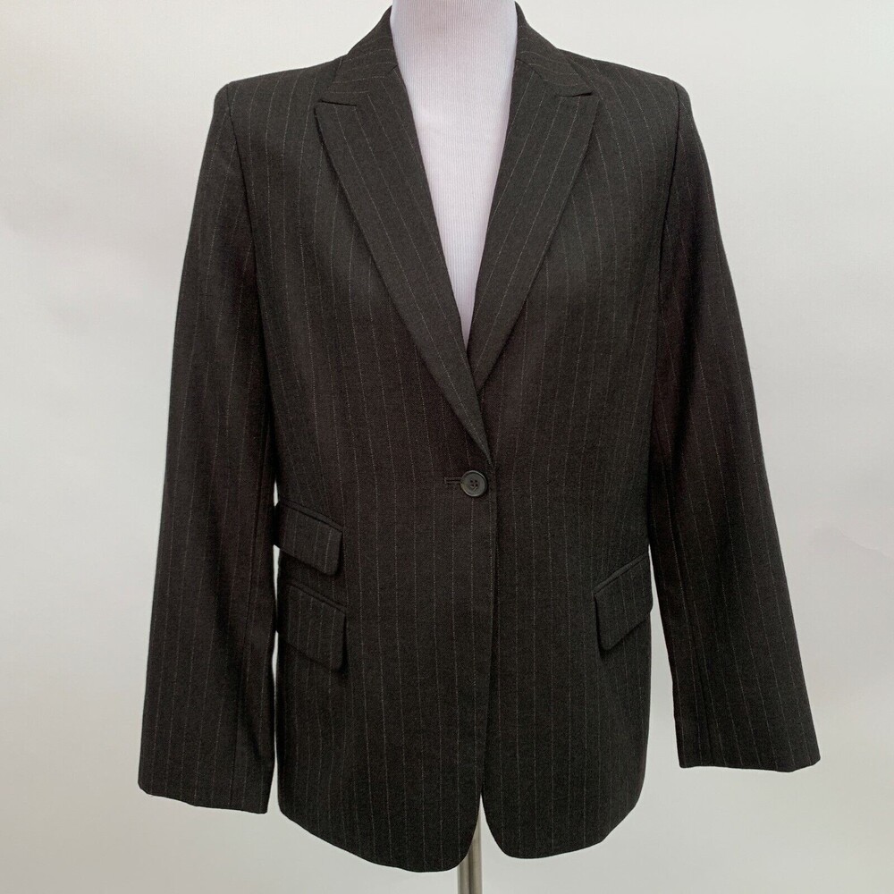Identity by Lord & Taylor Women's Blazer Size 8 100%‎ Wool Brown Pin Stripes